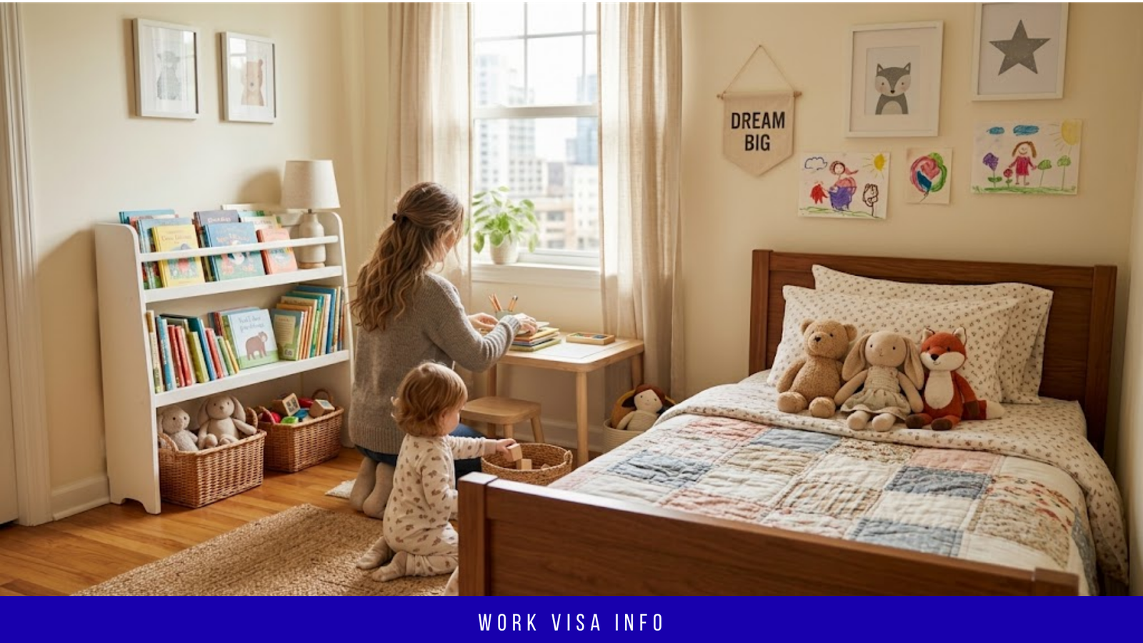 Tidy child’s bedroom with a small bed and soft toys